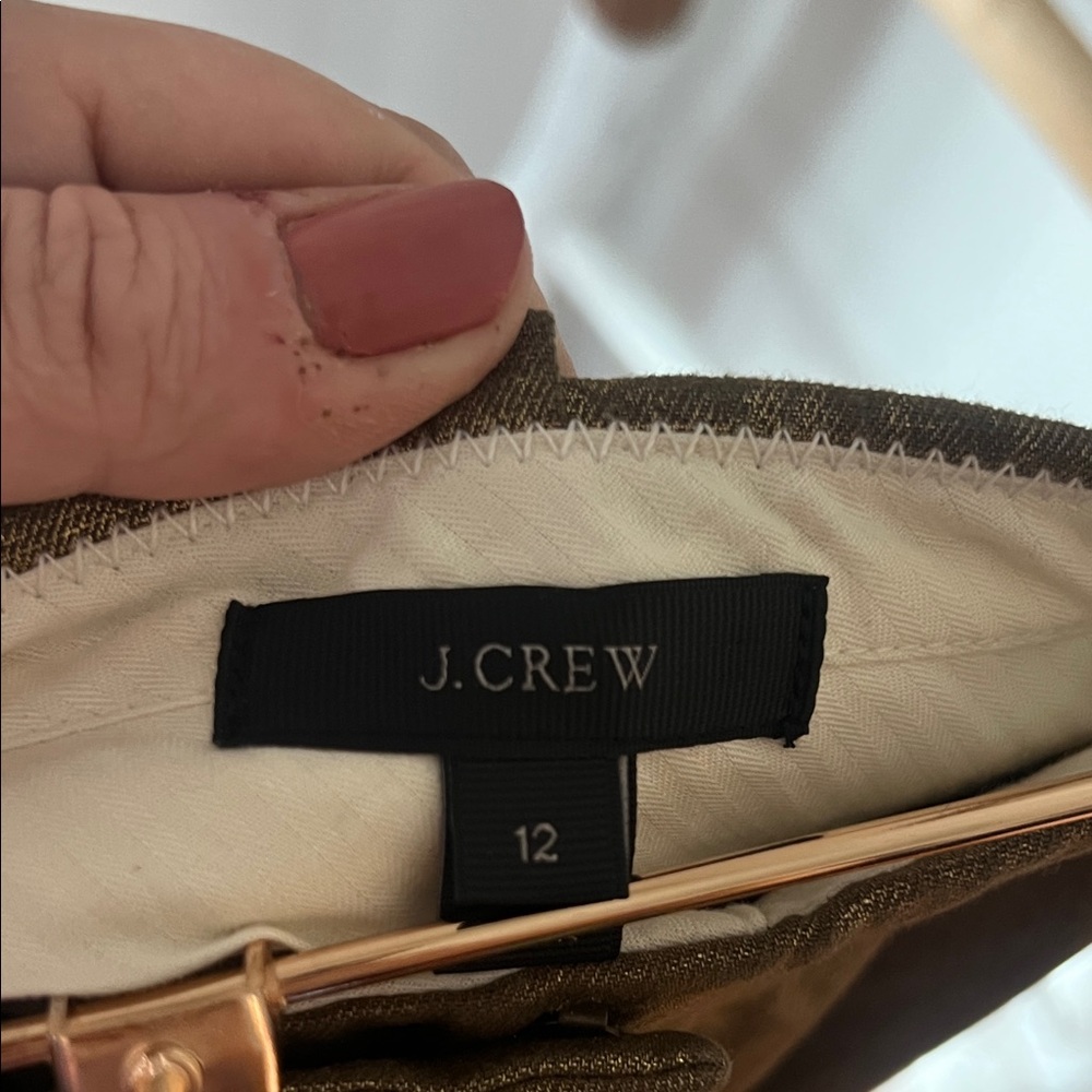 J. Crew Metallic Gold Woven Linen Blend Dress Pants Size 12 - Picture 2 of 7